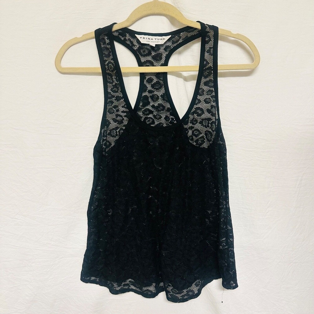 Trina‎ Turk tank top with lace detail black size medium boat neck